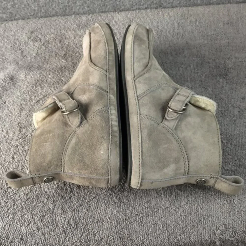 OluKai Ola Hou Shearling‎ Fur Gray Suede Ankle Boot Women’s Size 7